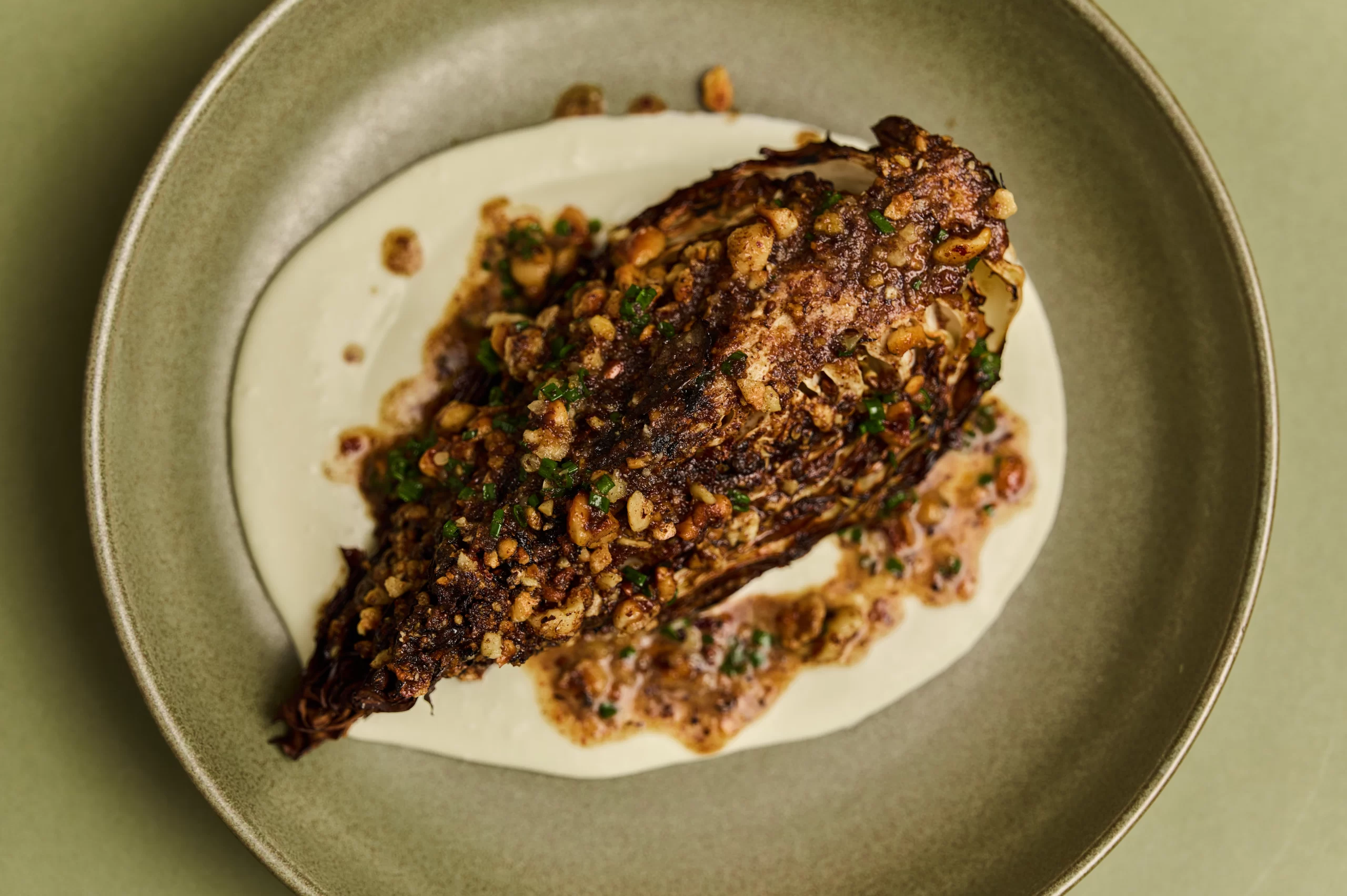 Charred Sugarloaf Cabbage, Whipped Feta, Hot Honey, Hazelnut Butter